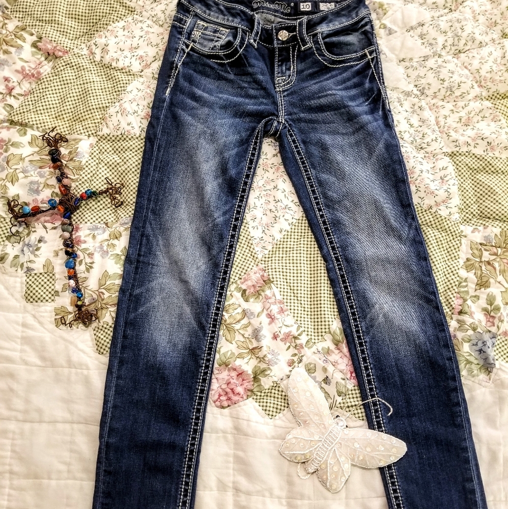 Miss Me Girls Skinny Distressed Blue Jeans Size 10 - Picture 3 of 4